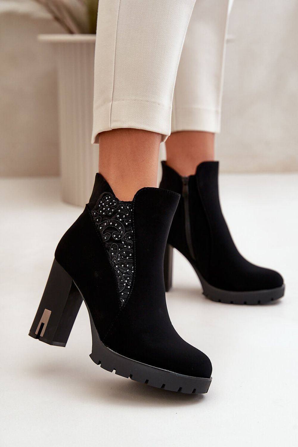 Elegant Women's High Heel Ankle Boots with Embroidery and Insulated Comfort – Step In Style