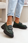 Women's Semi-Formal Leather Half Shoes with Chunky Platform and Decorative Chain Detail