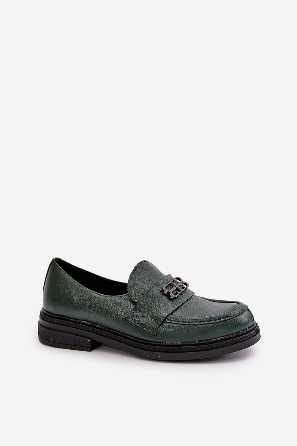 Elegant Women's Leather Half Shoes with Decorative Strap and Supportive Reinforced Heel