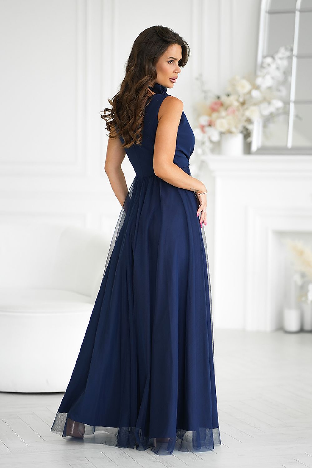 Elegant Long Dress by Bicotone with Slit and Versatile Rose Belt - Perfect for Any Occasion