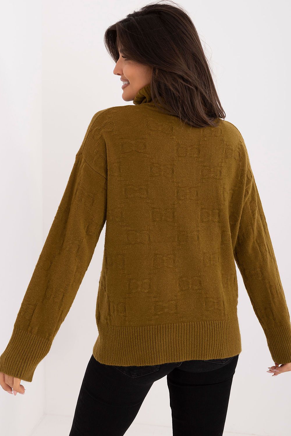 Elegant Long Sleeve Jumper with Decorative Cuffs and Distinctive Print - Classic Round Neck Sweater