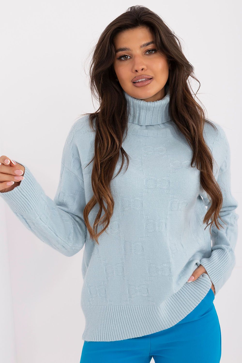 Elegant Long Sleeve Jumper with Decorative Cuffs and Distinctive Print - Classic Round Neck Sweater