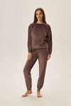 Fain Home Velvet Tracksuit Set - Comfortable Long-Sleeve Blouse & Elastic Waist Pants