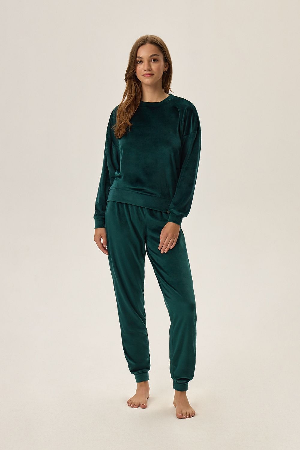Fain Home Velvet Tracksuit Set - Comfortable Long-Sleeve Blouse & Elastic Waist Pants