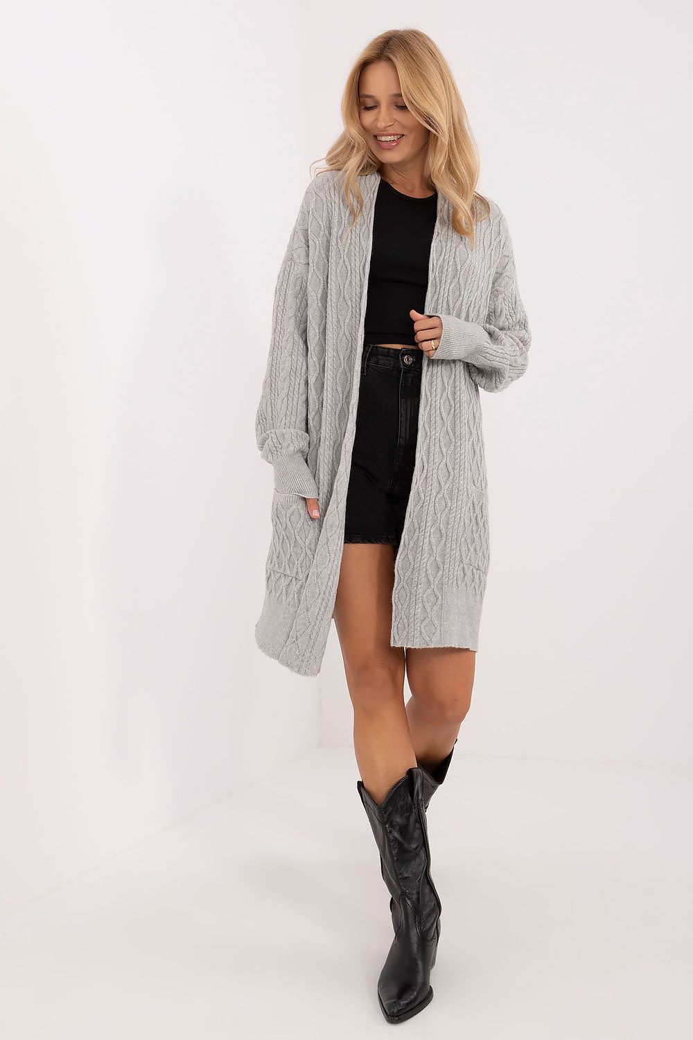 Elegant Long Unbuttoned Cardigan With Pockets - Soft Acrylic, Polyester, Polyamide Blend