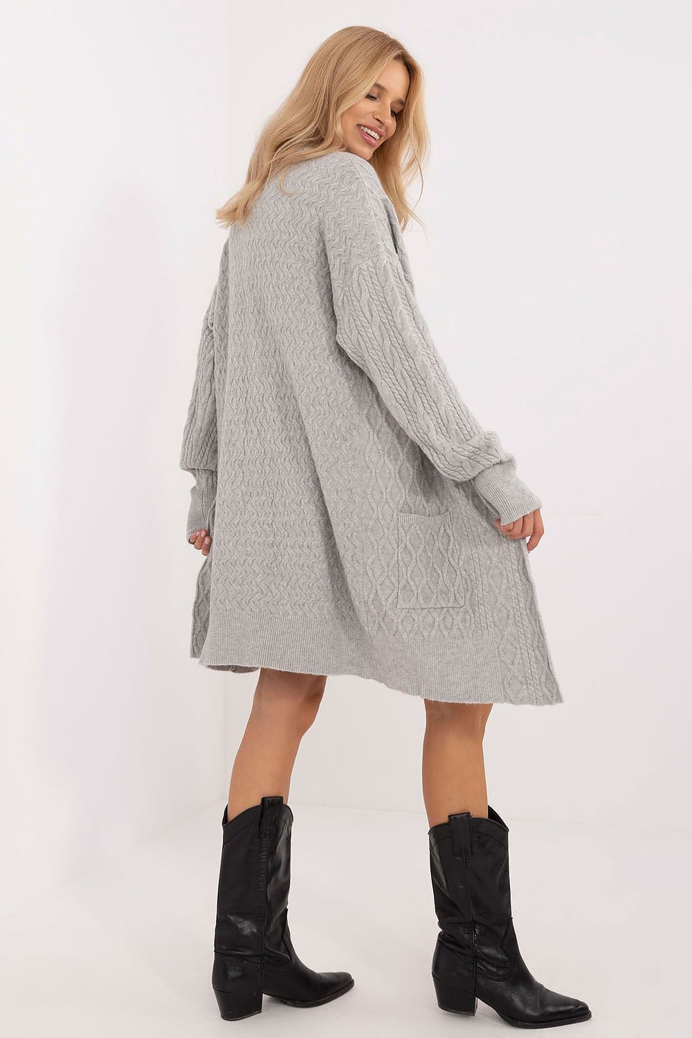 Elegant Long Unbuttoned Cardigan With Pockets - Soft Acrylic, Polyester, Polyamide Blend