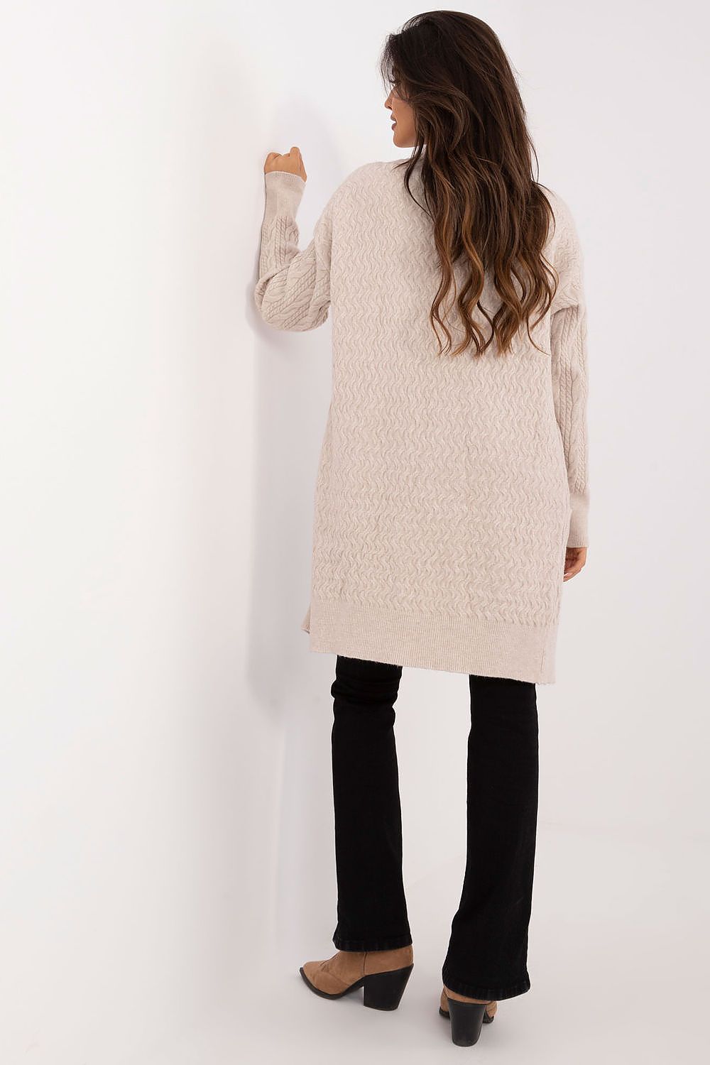 Elegant Long Unbuttoned Cardigan With Pockets - Soft Acrylic, Polyester, Polyamide Blend