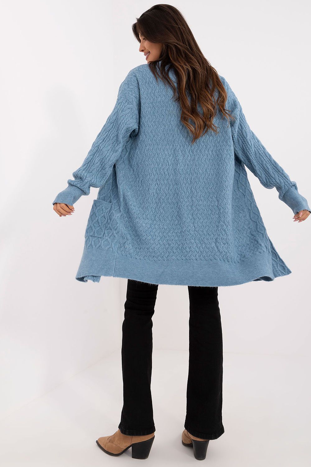 Elegant Long Unbuttoned Cardigan With Pockets - Soft Acrylic, Polyester, Polyamide Blend