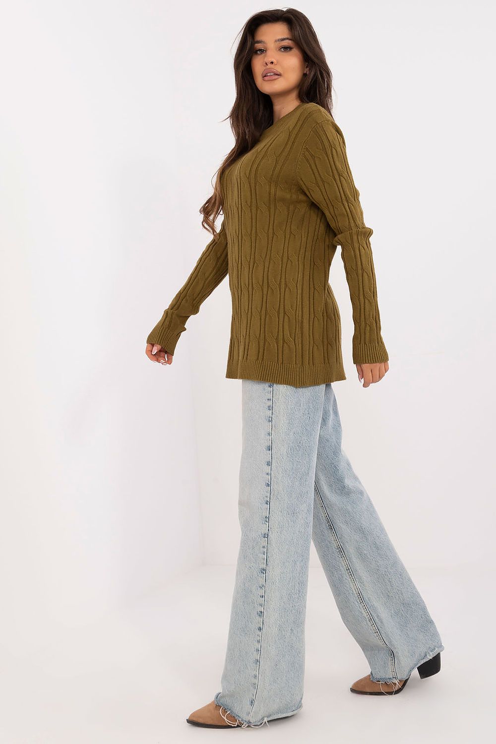 Women's AT Casual Sweater - Soft Viscose Blend, Long Sleeves, Classic Round Neckline, Versatile Style