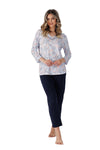 Luxurious Women's Cotton Pyjamas with 7/8 Sleeves, U-Neckline & Elegant Bow Decoration