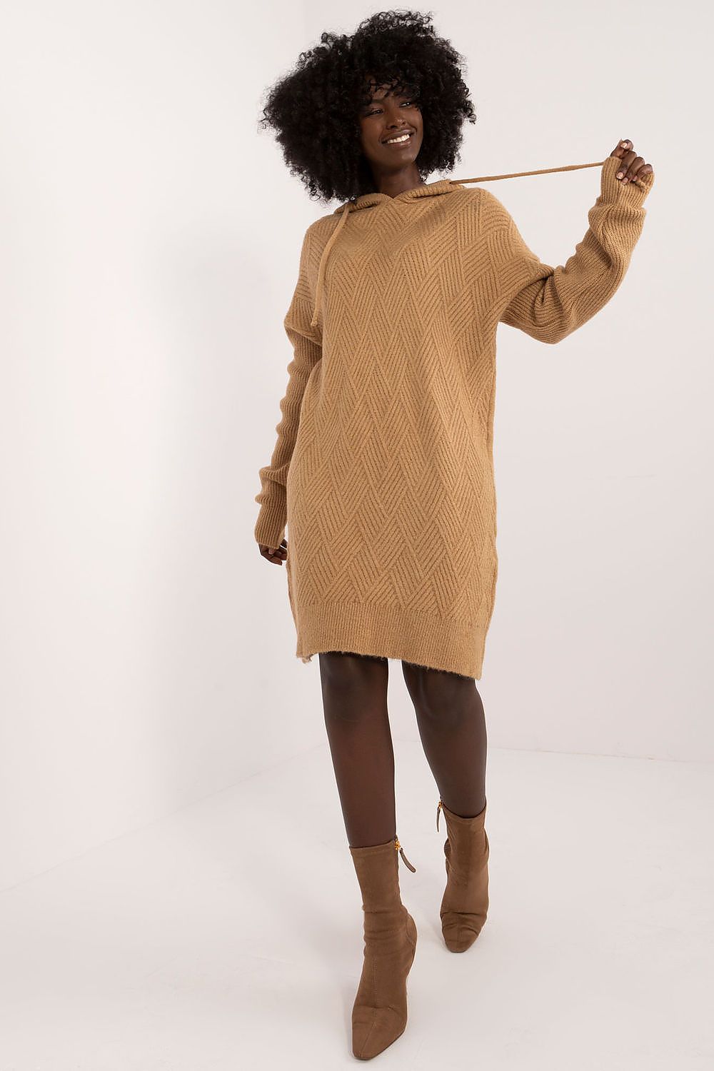 Casual Knitted Mini Dress with Hood - Badu | Fashionable and Comfortable Acrylic Blend