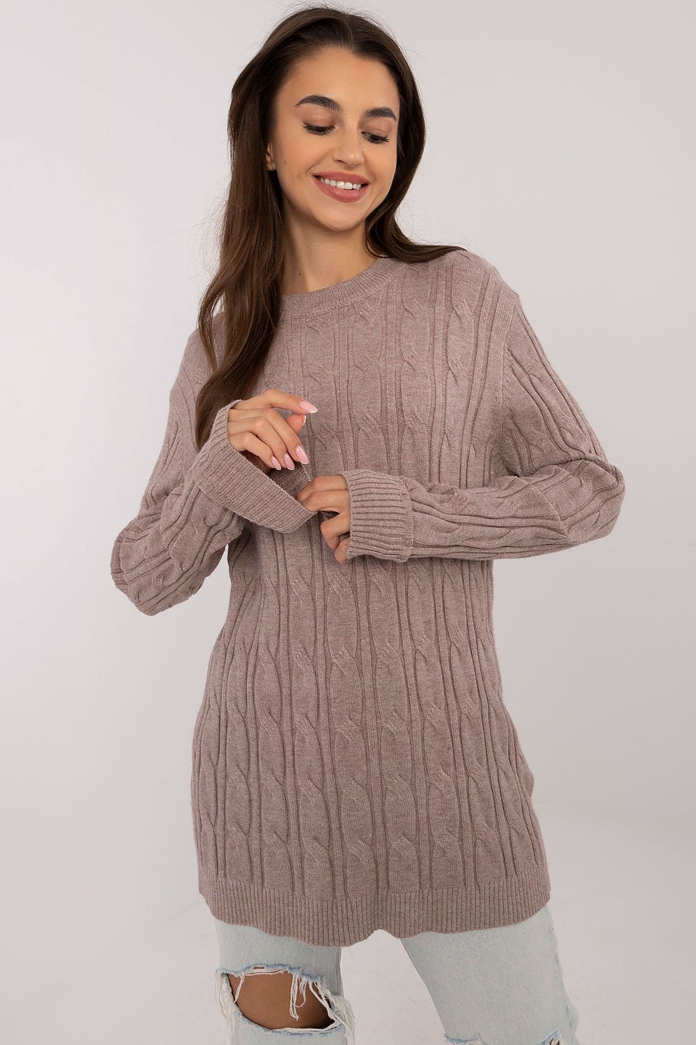 Women's AT Casual Sweater - Soft Viscose Blend, Long Sleeves, Classic Round Neckline, Versatile Style