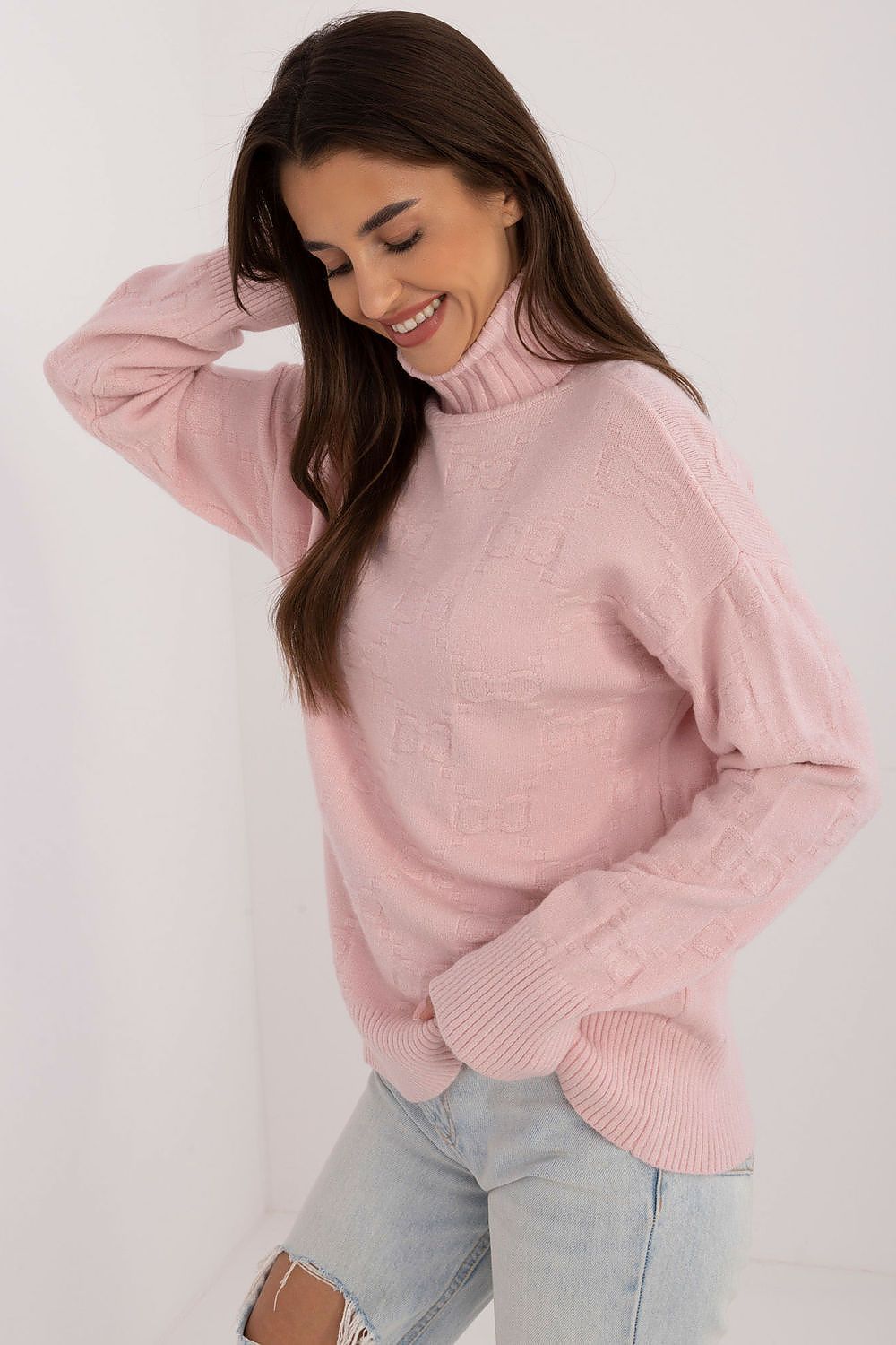 Elegant Long Sleeve Jumper with Decorative Cuffs and Distinctive Print - Classic Round Neck Sweater