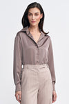 Elegant satin-like shapewear body with classic collar and...