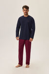 Henderson Hope Men's Two-Tone Cotton Pyjama Set - Navy Blue Long Sleeves and Ankle-Length Pants