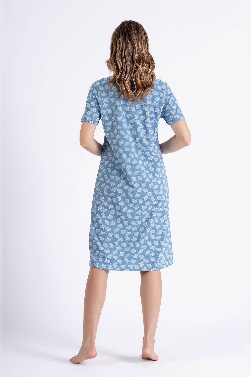 Elegant M-Max V-Neck Nightshirt - 100% Cotton, Breathable Fabric, Short Sleeves, Perfect Gift
