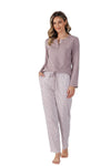 Elegant Women's Cotton Pajamas Set with Buttoned Blouse and Comfortable Fit Pants
