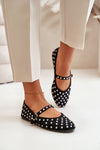 Luxury Eco-Suede Ballet Flats with Adjustable Strap and Sparkling Jet Stone Decor
