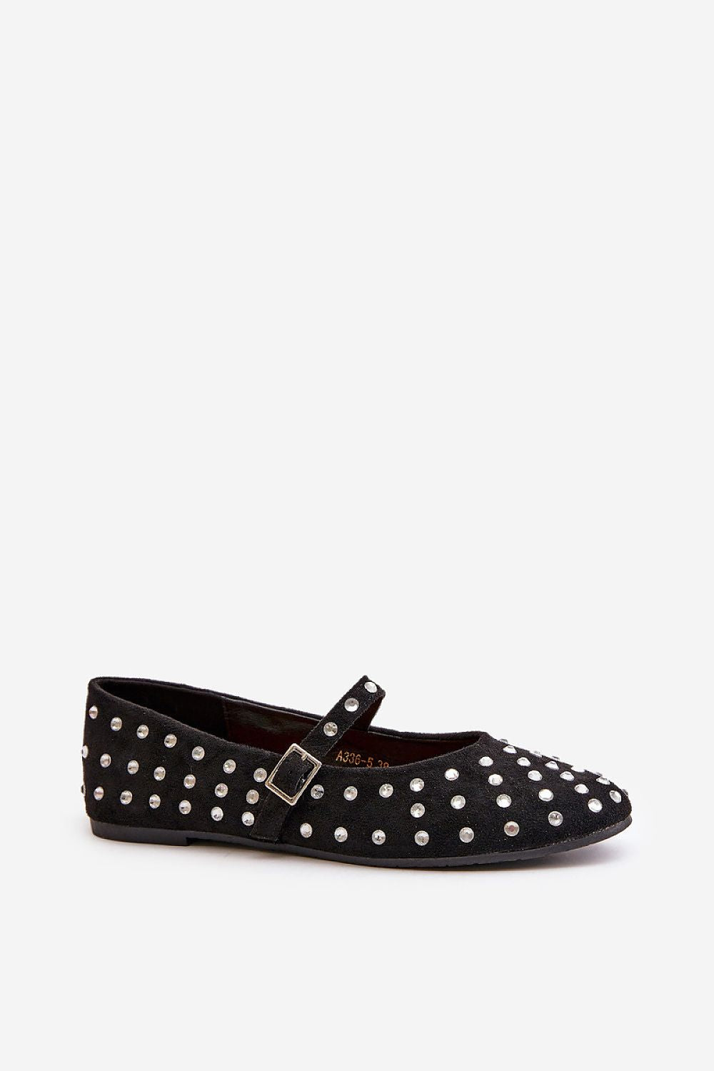 Luxury Eco-Suede Ballet Flats with Adjustable Strap and Sparkling Jet Stone Decor