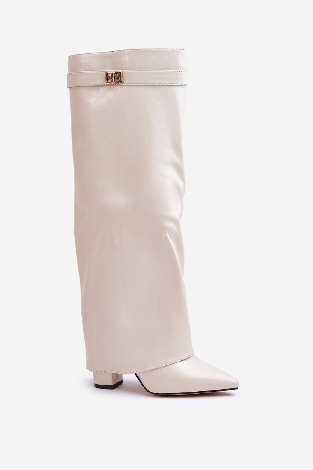 Luxury Eco Leather Heel Boots with Pointed Toes, Zipper, and Folded Shaft, EU 36-41 | US 5.5-10.5