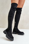 Elegant Women's Thigh-High Eco-Suede Boots with Low Heel and Zip Closure - Perfect for Skirts & Dresses