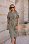 La Aurora Women's Elegant Knitwear Dress with Adjustable Waist and Kimono Sleeves, Sizes EU 36-48