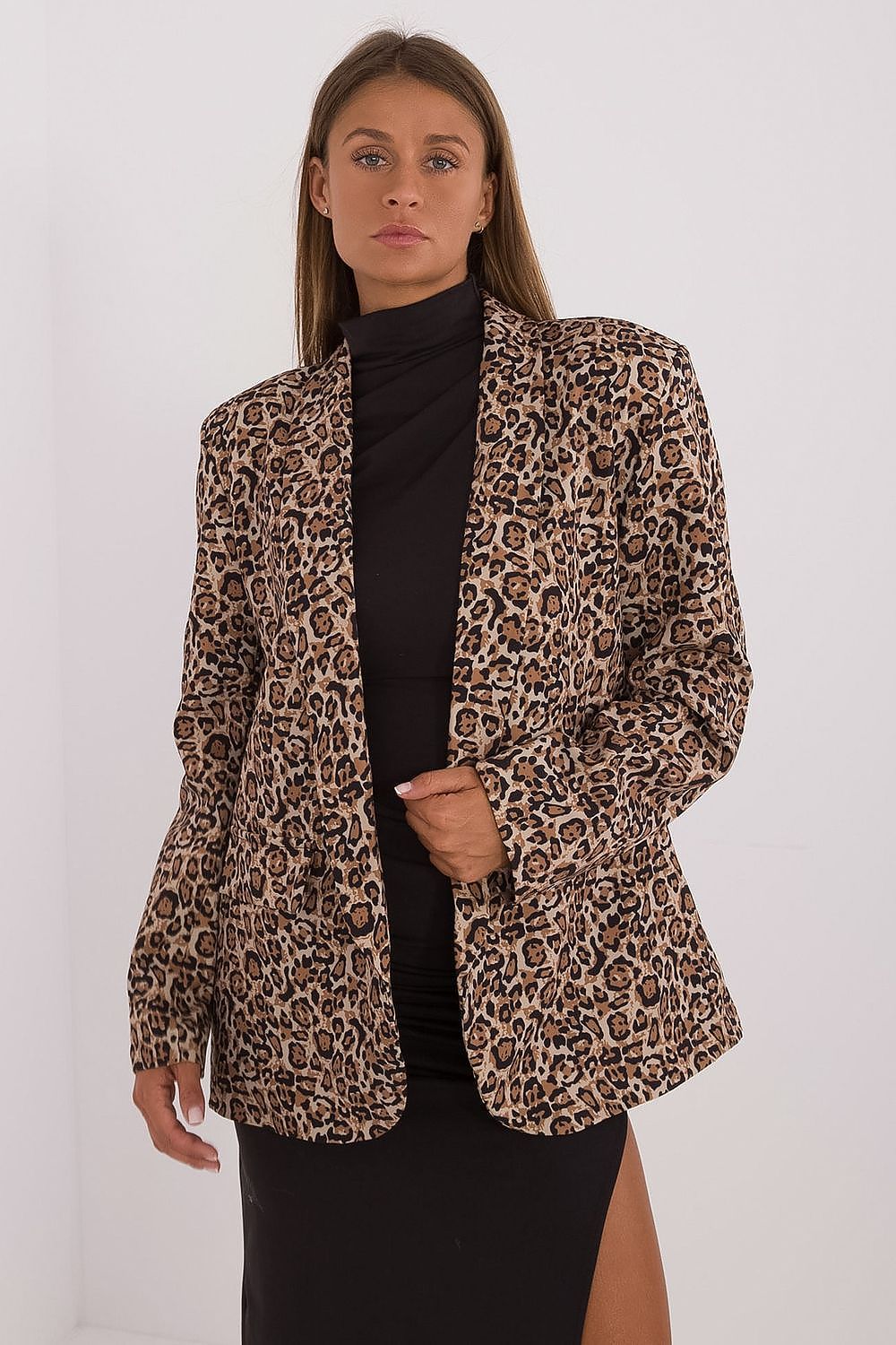 Elegant Women's Animal Motif Blazer by Italy Moda – Lightweight Polyester & Elastane Design