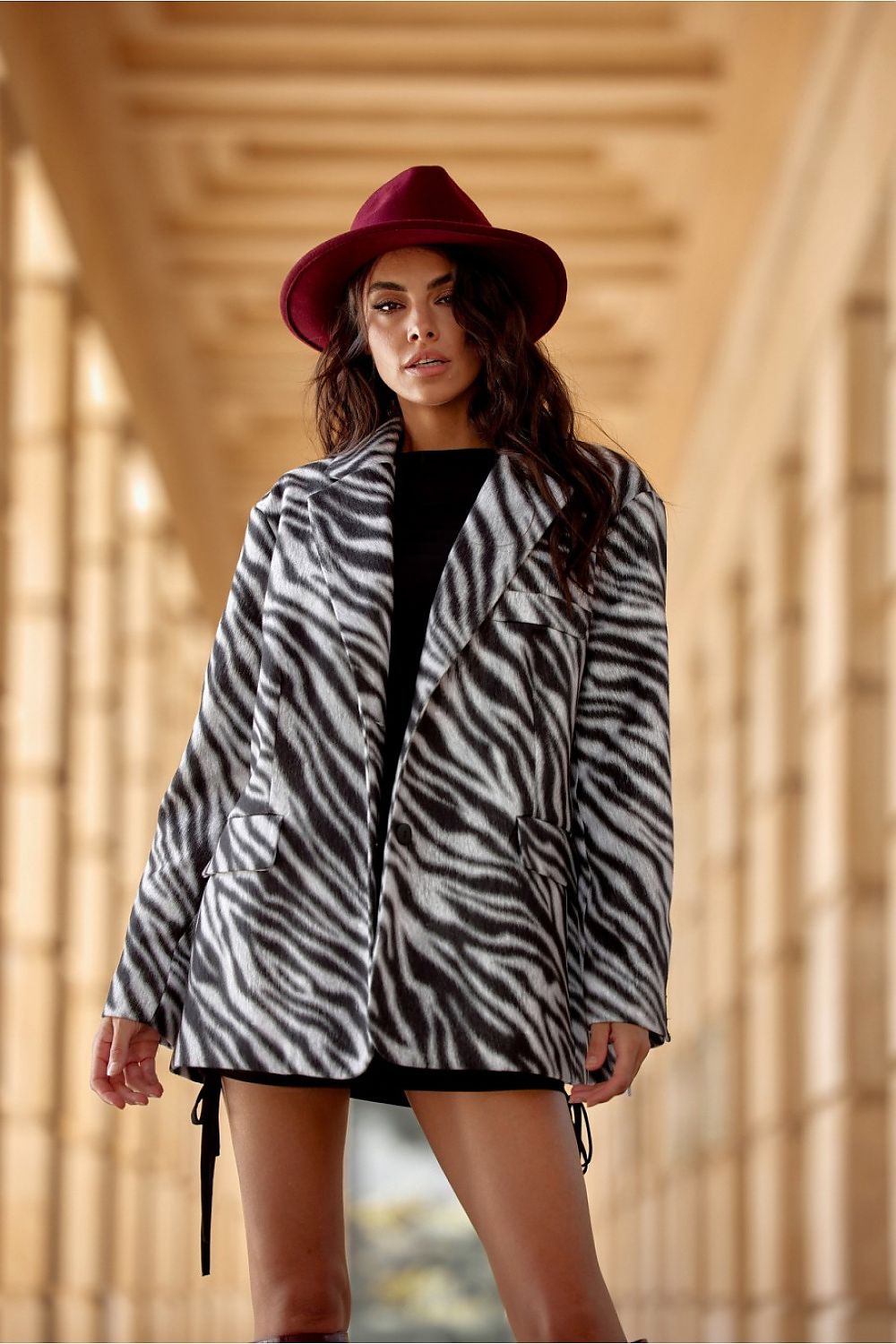 Luna Zebra Pattern Blazer by Roco Fashion - Stylish Oversized Fit with Flap Pockets & Lining