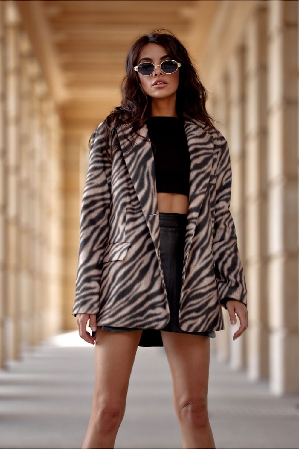 Luna Zebra Pattern Blazer by Roco Fashion - Stylish Oversized Fit with Flap Pockets & Lining