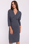 Stylove Elegant Pencil Cut Day Dress with Envelope Neckline and Decorative Buttons