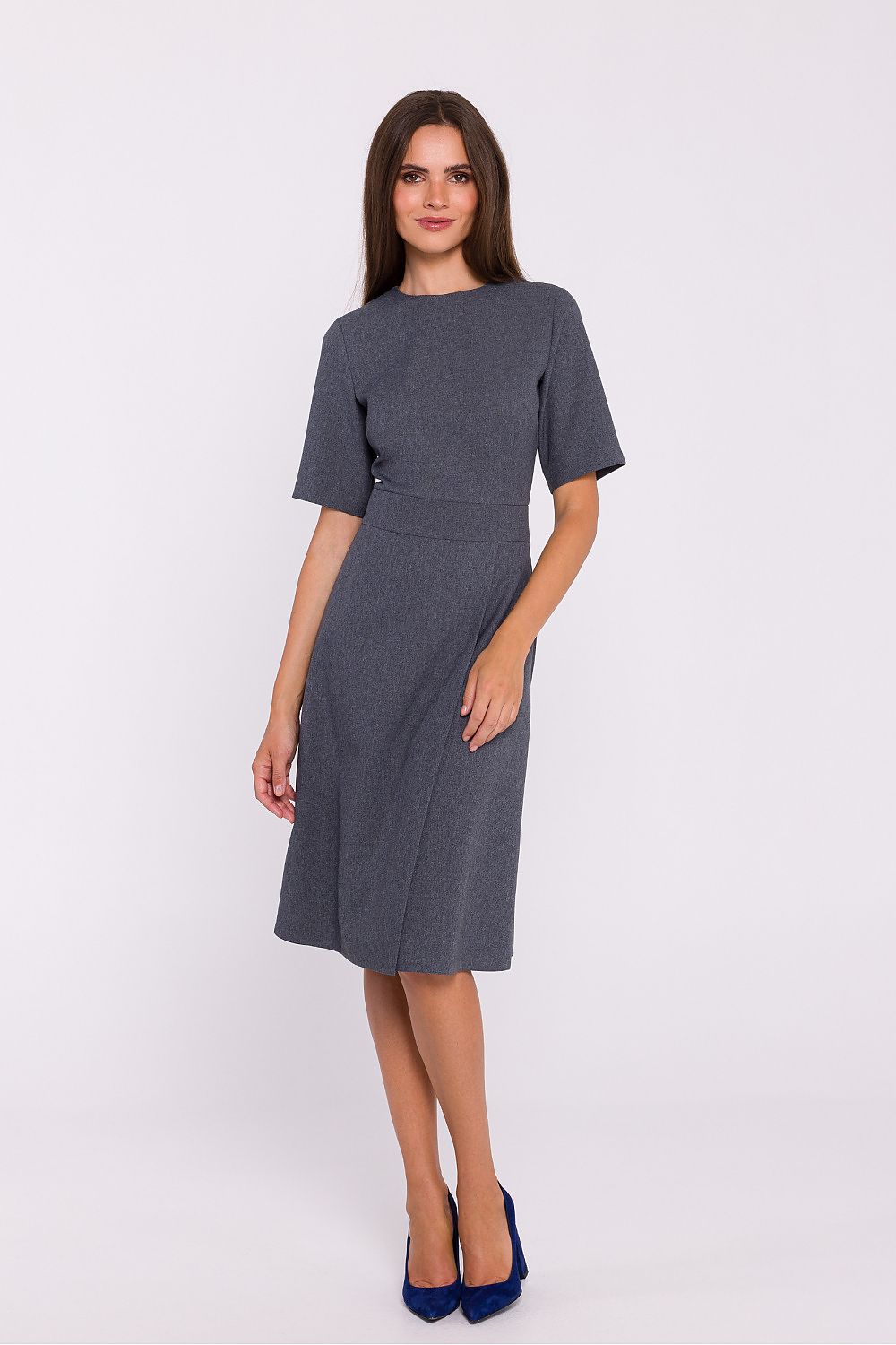 Stylove Lightweight Daydress with Double Trapeze Hem, Elegant Short Sleeves & Minimalist Design