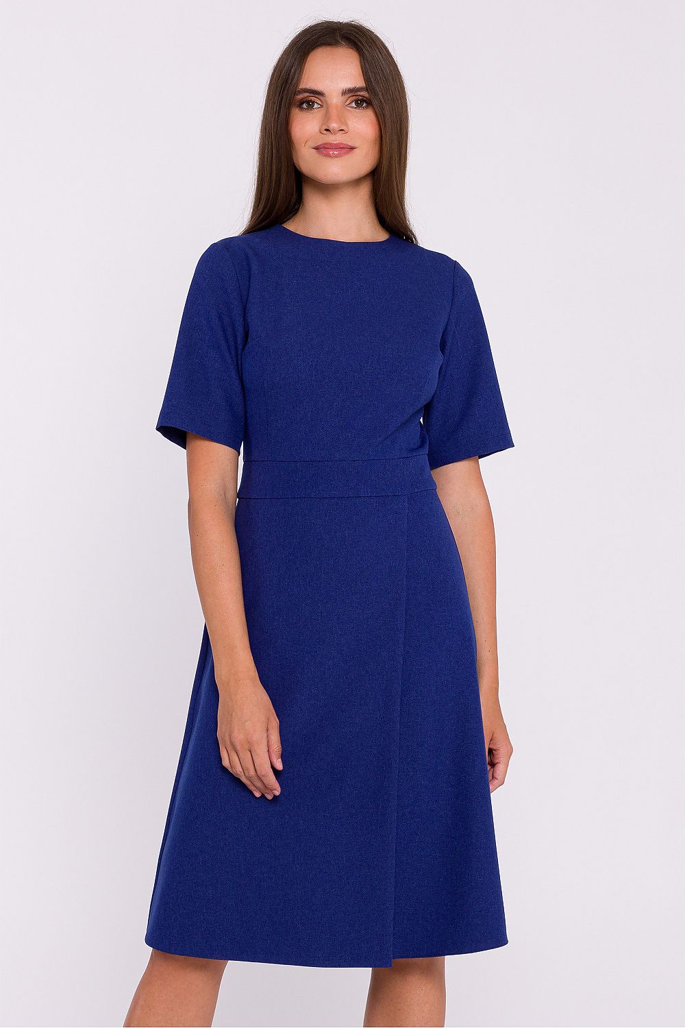 Stylove Lightweight Daydress with Double Trapeze Hem, Elegant Short Sleeves & Minimalist Design