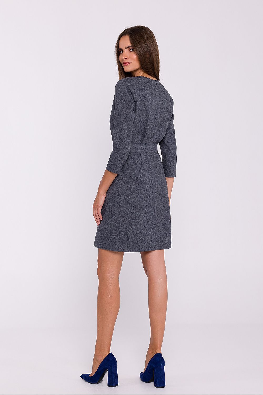 Stylove Elegant Daydress with V-Neckline, Belt and Below-the-Knee Length - Available in Sizes S-XXL
