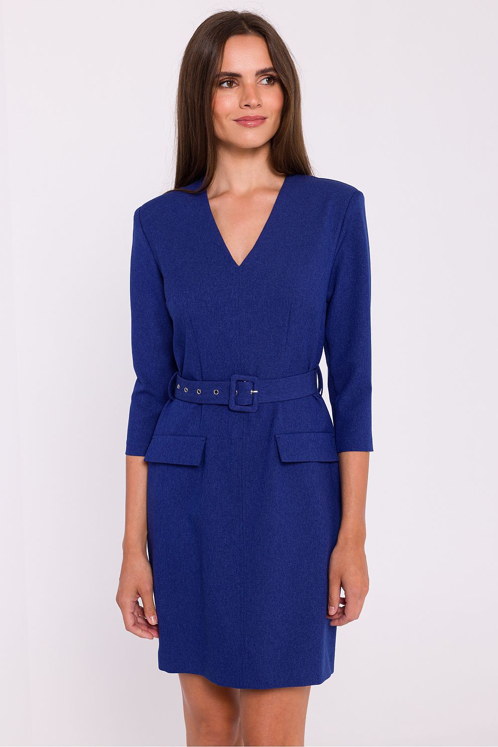 Stylove Elegant Daydress with V-Neckline, Belt and Below-the-Knee Length - Available in Sizes S-XXL