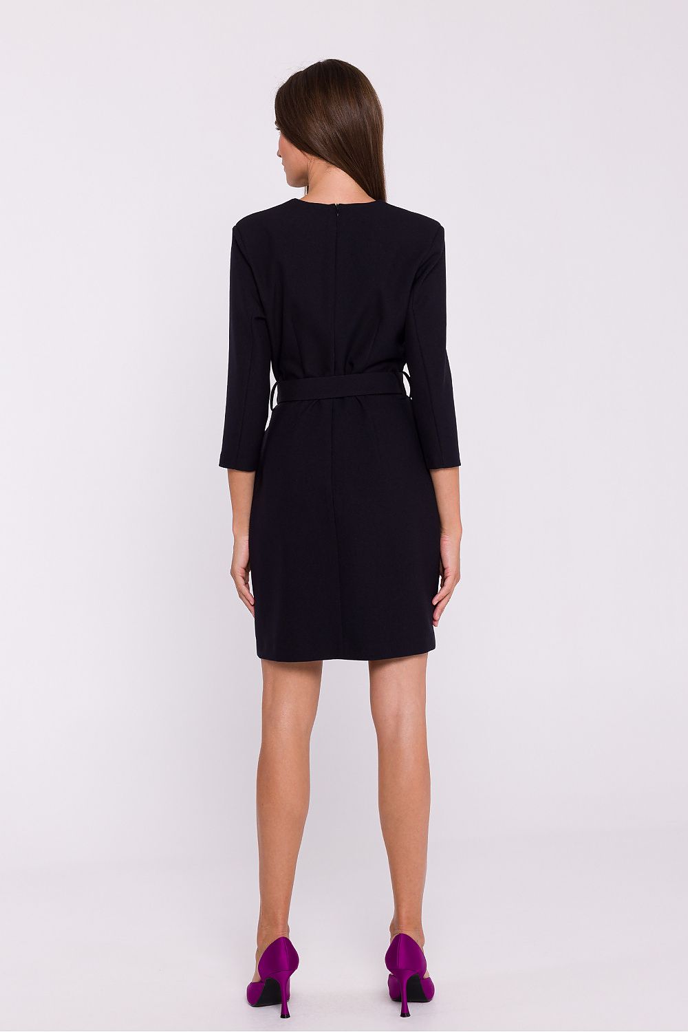 Stylove Elegant Daydress with V-Neckline, Belt and Below-the-Knee Length - Available in Sizes S-XXL