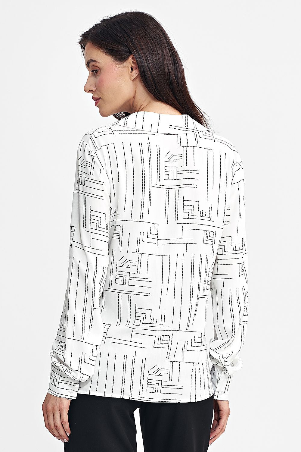 Nife Women's Regular-Fit Long Sleeve Shirt in High-Quality Viscose with Minimalist Geometric Pattern