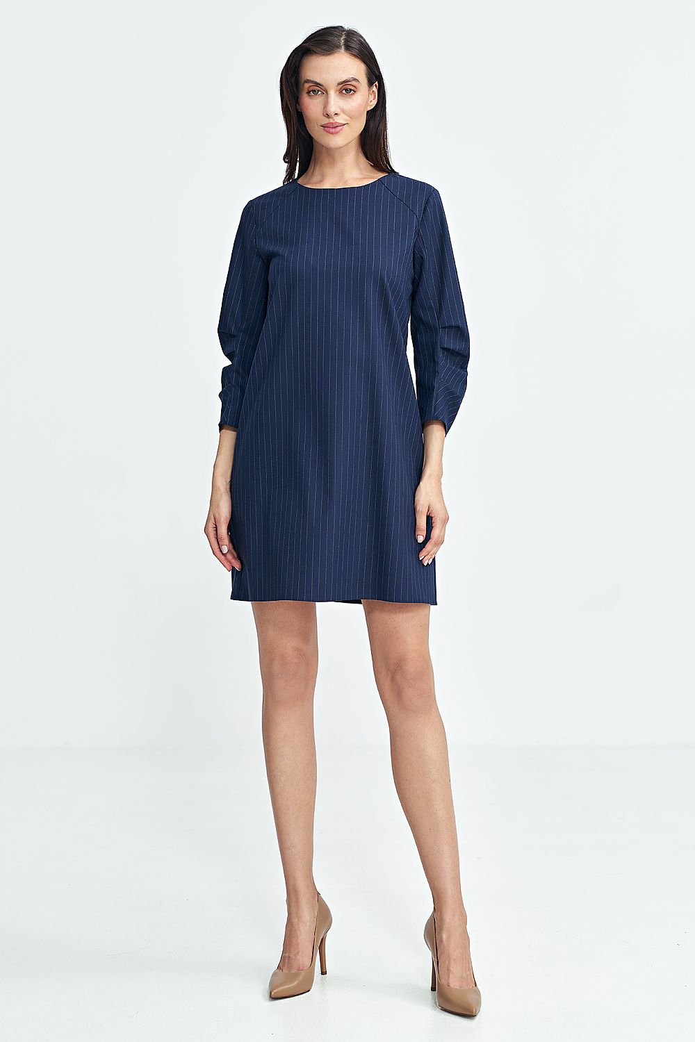 Elegant A-Line Daydress with 3/4 Sleeves and Contrasting Tennis Stripes by Nife