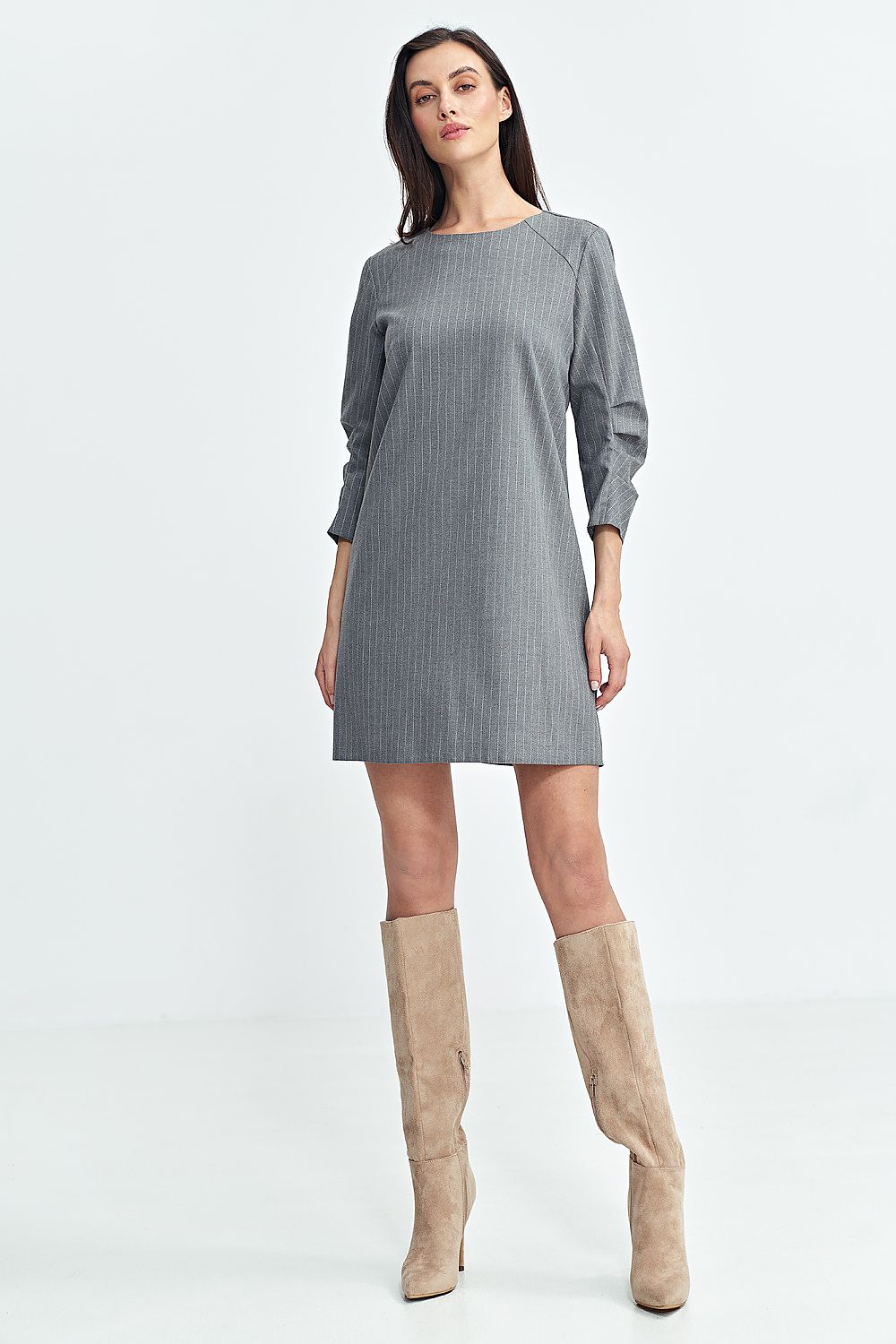 Elegant A-Line Daydress with 3/4 Sleeves and Contrasting Tennis Stripes by Nife