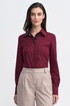 Nife Women's Long Sleeve Slim-Fit Shirt With Classic Collar & Floral Inserts