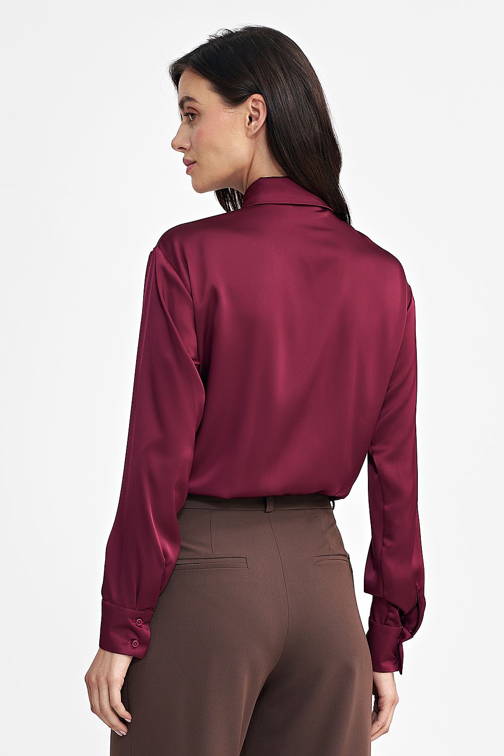 Elegant satin-like shapewear body with classic collar and...