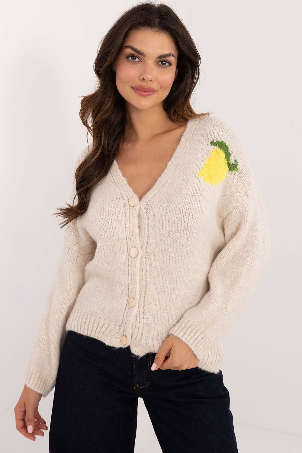 Elegant Ladies' Cardigan by Italy Moda - Unique Print, V-Neck, Warm Blend of Acrylic, Wool & Viscose