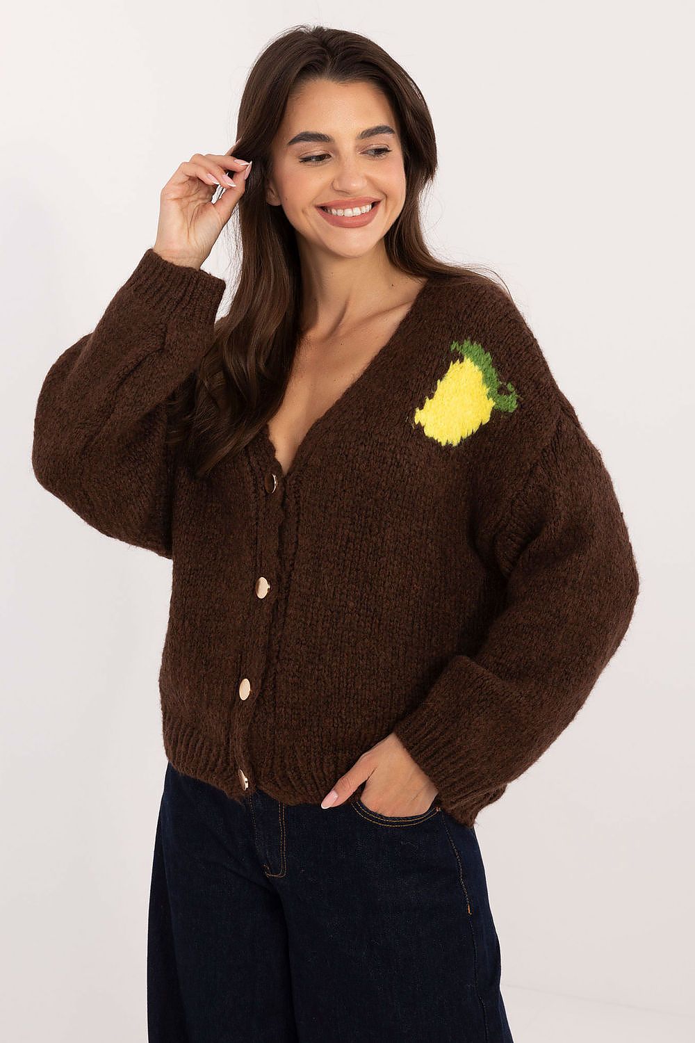 Elegant Ladies' Cardigan by Italy Moda - Unique Print, V-Neck, Warm Blend of Acrylic, Wool & Viscose