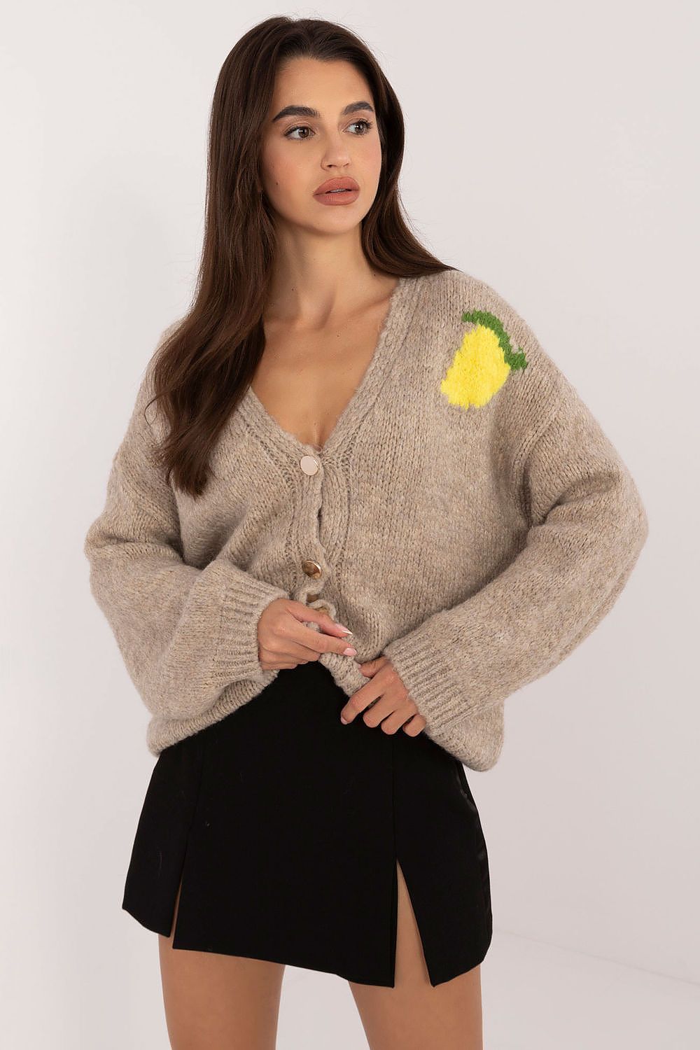 Elegant Ladies' Cardigan by Italy Moda - Unique Print, V-Neck, Warm Blend of Acrylic, Wool & Viscose
