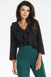 Elegant Awama Blouse with V Neckline and Ruffles – Chic 3/4 Sleeve Design for Formal Wear