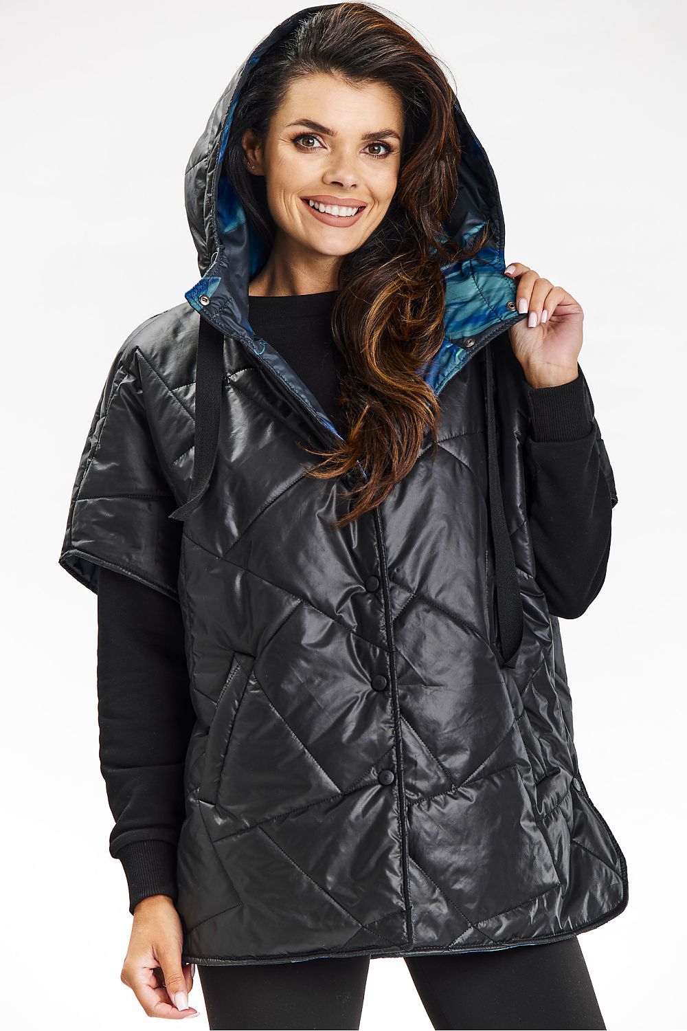 Elegant Hooded Kimono Vest With Press Studs - Comfortable Polyester Gilet by Awama
