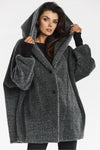 Elegant Black Hooded Kimono Coat by Awama - Soft Teddy Knit for Autumn Comfort
