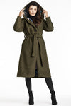 Elegant Green Bouclé Coat with Shawl Collar, Hood, and Waist Belt by Awama - Perfect for Autumn