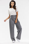 Elegant Wide-Leg Trousers For Women – Grey With White Stripe, Comfortable Viscose Fabric