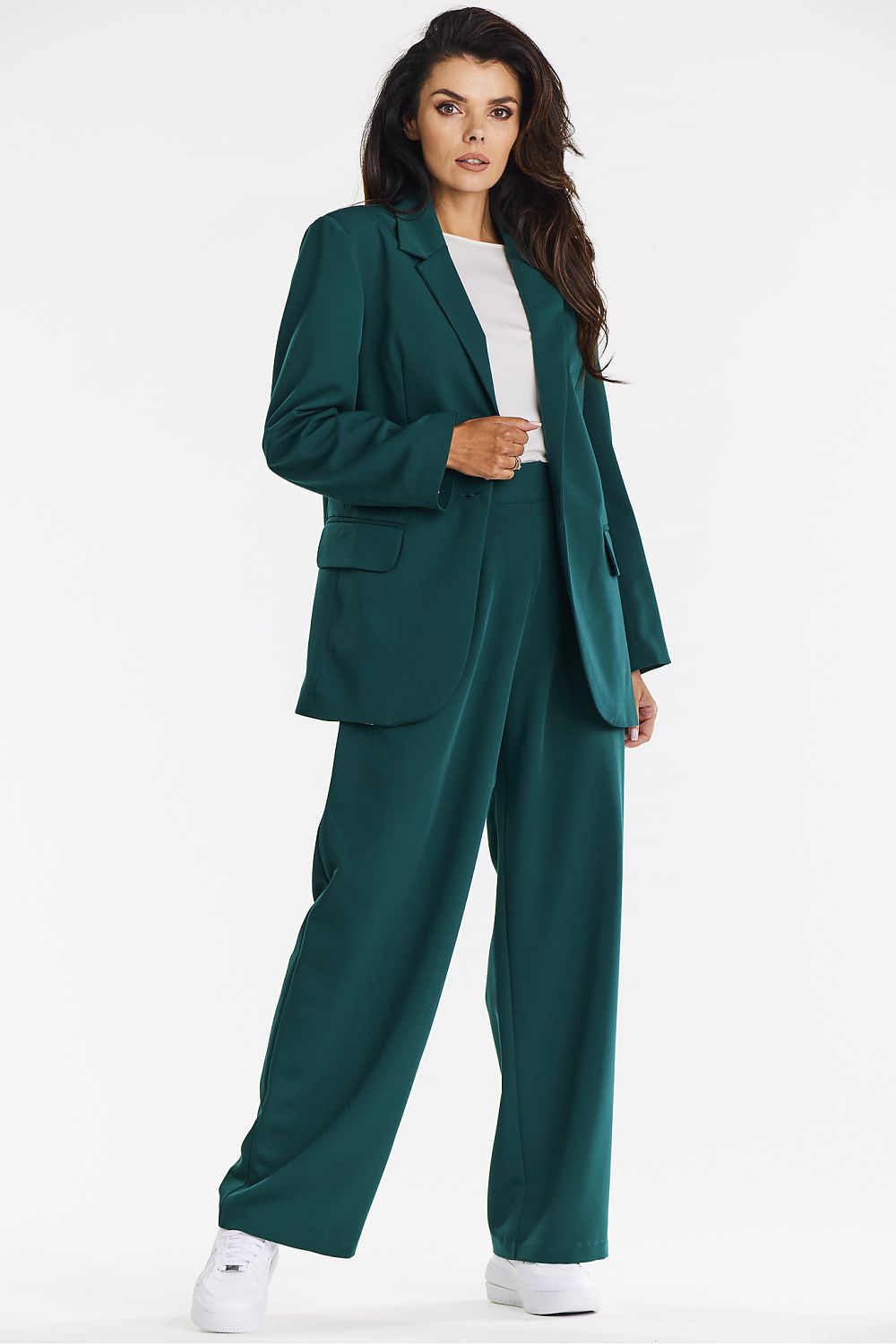 Elegant Gray Wide-Leg Trousers for Women - Comfort Fit Viscose Fabric by Awama