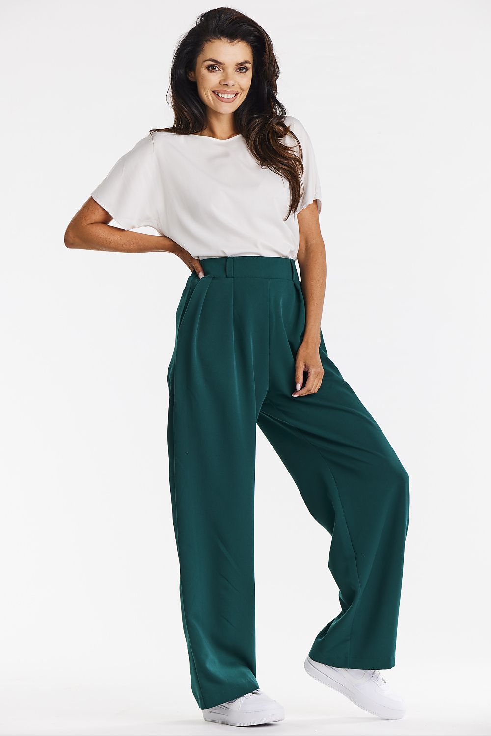 Elegant Gray Wide-Leg Trousers for Women - Comfort Fit Viscose Fabric by Awama
